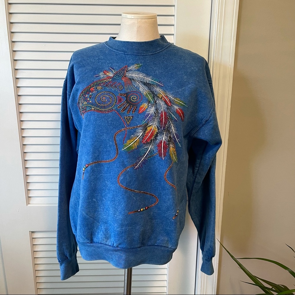 Blue Horse Sweatshirt With Southwestern Print